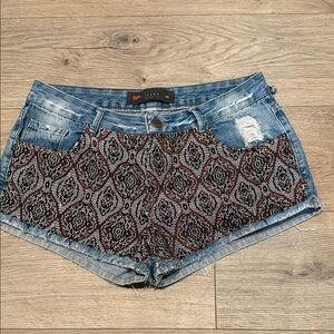 POOL JEANS High Waist Tapestry Denim Shorts Size 10/12